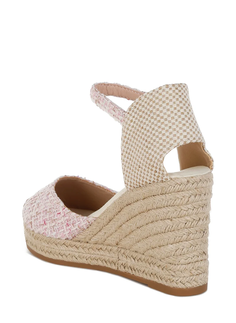 London Rag Tweed Round Toe Woven Wedges in Pink