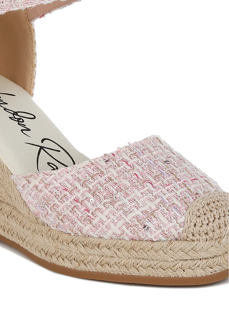 London Rag Tweed Round Toe Woven Wedges in Pink
