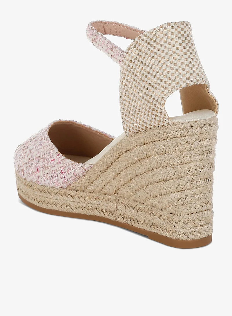 London Rag pink Tweed Round Toe Woven Wedges in Pink for Women | Best Price UAE