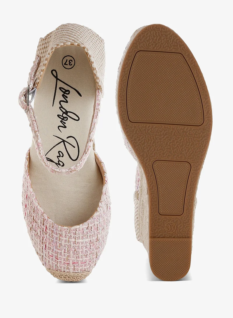 London Rag pink Tweed Round Toe Woven Wedges in Pink for Women | Best Price UAE