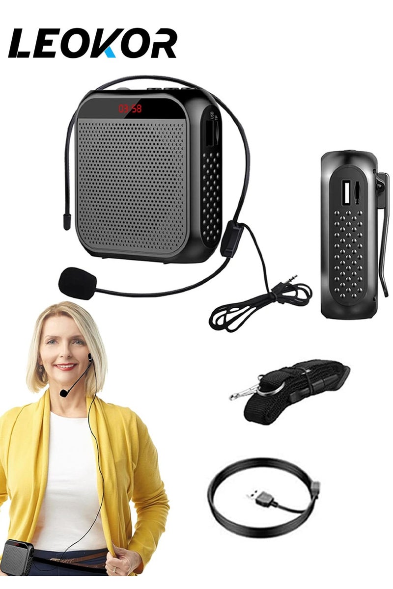 LEOKOR Voice Amplifier, Wired Microphone Headphone 2200mAh Rechargeable, Personal Speech Amplifier, Loudspeaker Support U Disk TF Card Playback for Teachers, Tour Guides/Coaches Meeting/Yoga/Fitness (Black) - Image 1