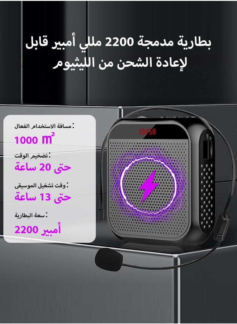 ليوكور ميكروفون بلوتوث، مكبر صوت مع سماعة ميكروفون سلكية، مكبر صوت شخصي للكلام، مكبر صوت للمعلمين، مرشدي الرحلات السياحية/مدربي التدريب/اليوجا/اللياقة البدنية (أسود)  - Image 3
