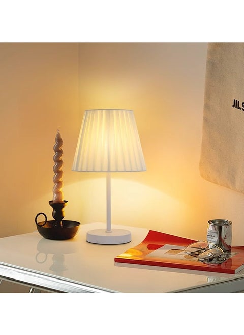 White Table Lamp, 3 Color Dimmable Desk Nightstand Lamp, Fabric Art Lampshade, 12W Bulb
