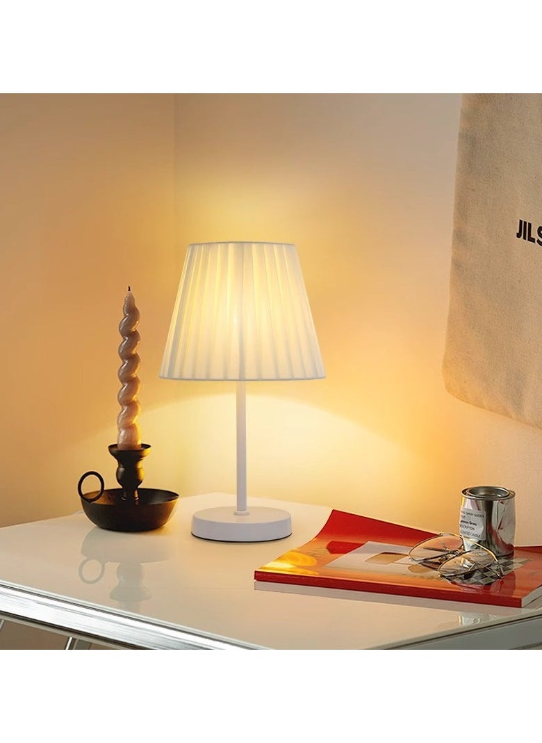Bolivia's - White Table Lamp, 3 Color Dimmable Desk Nightstand Lamp, Fabric Art Lampshade, 12W Bulb - Image 1