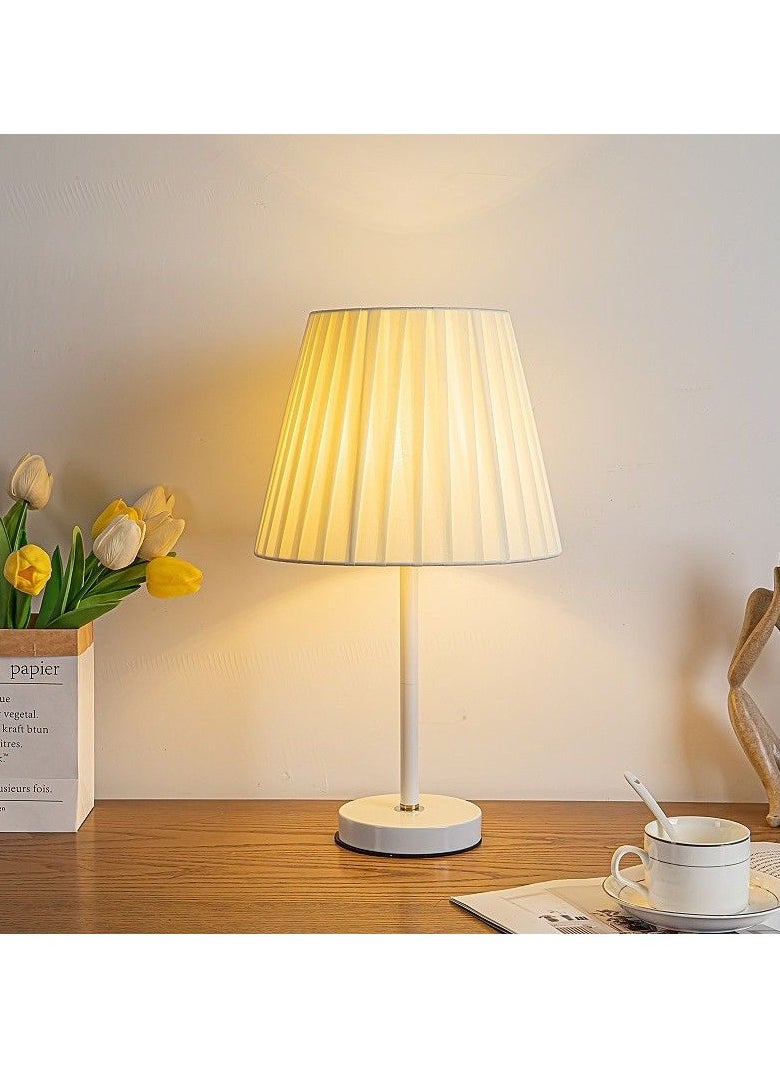 Bolivia's - White Table Lamp, 3 Color Dimmable Desk Nightstand Lamp, Fabric Art Lampshade, 12W Bulb - Image 1