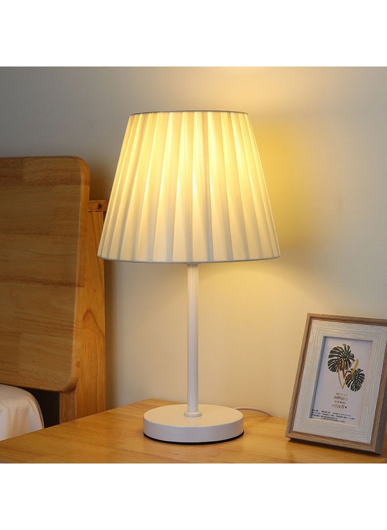 Bolivia's - White Table Lamp, 3 Color Dimmable Desk Nightstand Lamp, Fabric Art Lampshade, 12W Bulb - Image 1