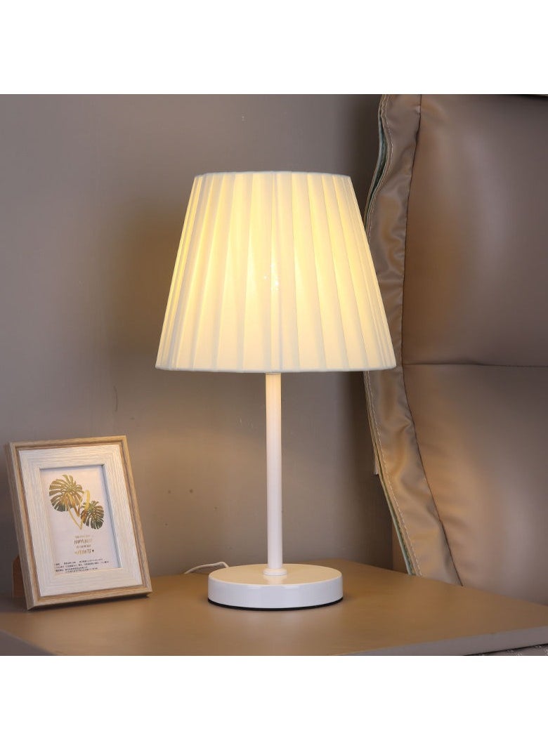 Bolivia's - White Table Lamp, 3 Color Dimmable Desk Nightstand Lamp, Fabric Art Lampshade, 12W Bulb - Image 1