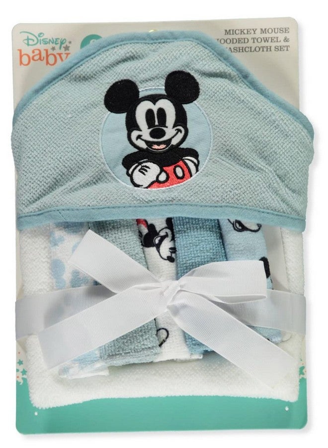 Cudlie Accessories Disney Baby Mickey Mouse Hooded Towel with 5 Piece Washcloth Set, Cool Style Print, GS71795 Blue One Size - Image 1