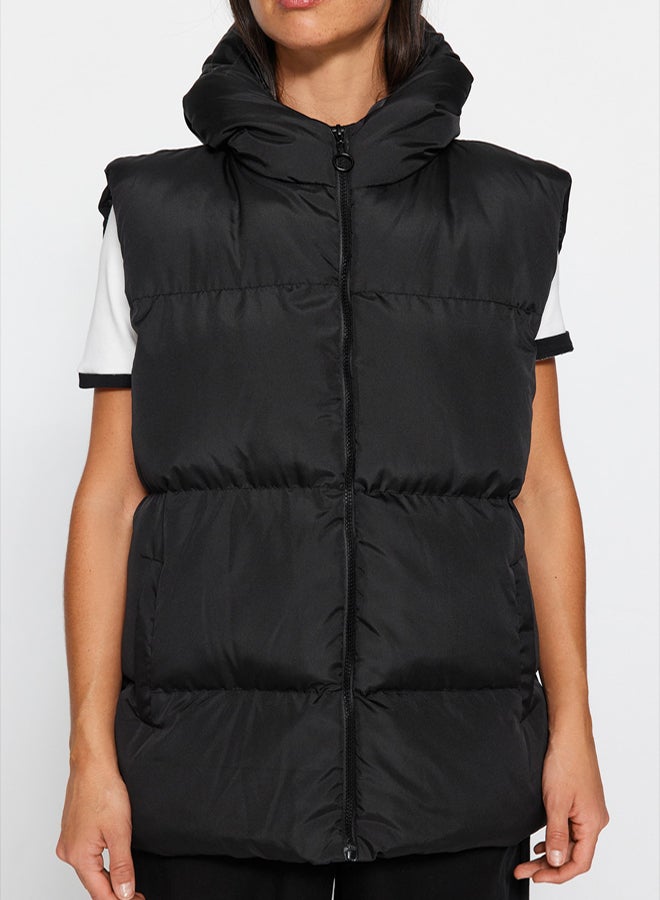 trendyol Black Oversize Hoodie, Water Repellent Inflatable Vest - Image 3