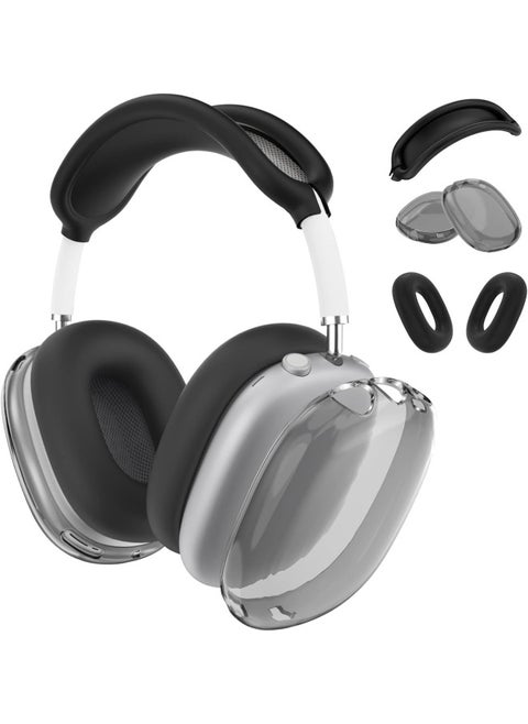 Suitable For Apple Headphone Case Airpods Max Protective Case Head-Mounted Earphone Case Silicone Protective Cover Case-Color:Max Transparent Black 3-piece Set (TPU Shell Set * 1 Pair Of Head Beam Set * 1 Ear Pad Set * 1 Pair)-Applicable Model:AirPodsMax
