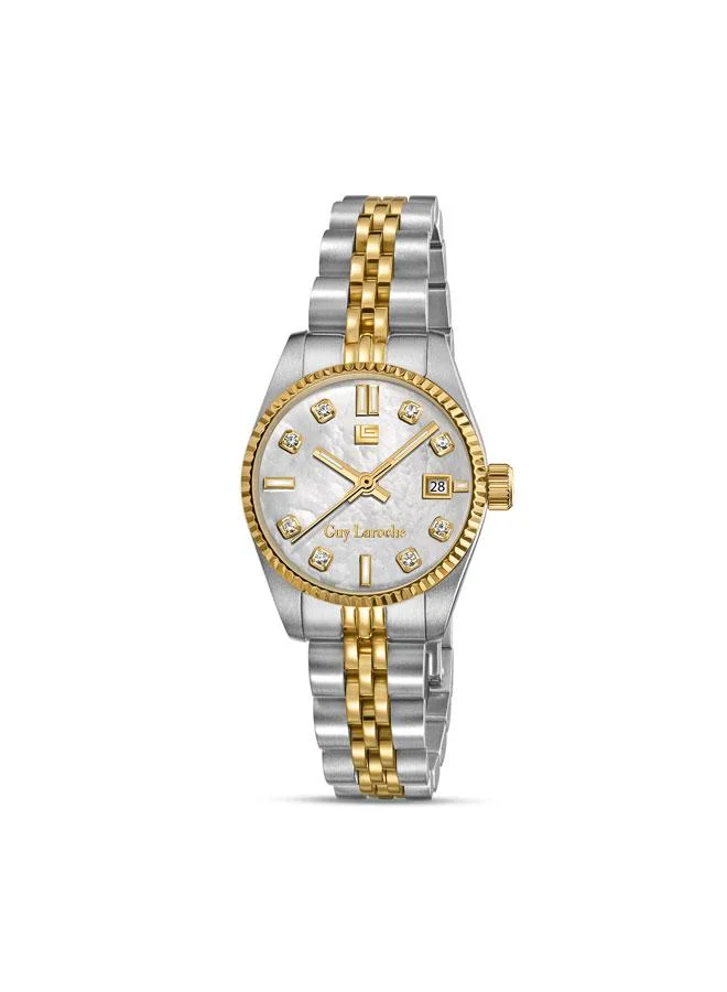 Rose White Mother-of-pearl Dial Silver-Gold Metal Bracelet Analog Watch for Women 26mm