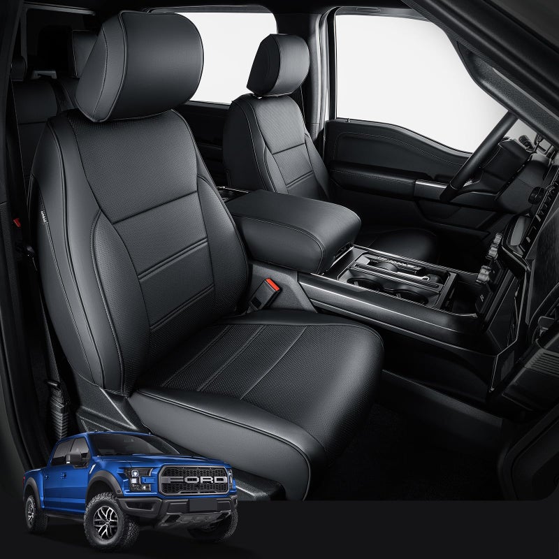 DrCarNow Super Cover for Ford F150 Seat Covers 20152023 2024 2025 Full Set Custom Fit Leather Car Seat Covers Pickup Truck Accessories for SuperCrewCrewCab 1st Row Bucket Seats XL XLT Black