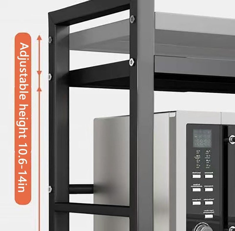 HOOKOR Microwave Oven Stand Countertop, 2-Tier Expandable Microwave Oven Rack with Hooks,Kitchen Counter Top Organizer and storage, Height and Length Adjustable,100lb Weight Capacity (Black) - Image 3