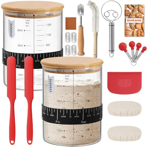 RYTOXILO Sourdough Starter Jar Kit 50 Oz Glass Large Sour Dough Jars Wide Mouth for Beginners 10 Pcs Bread Starter Container Set with Bamboo Lid Sourdough Jar with Bread Baking Supplies Accessories - Image 1