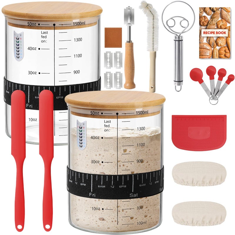 RYTOXILO Sourdough Starter Jar Kit 50 Oz Glass Large Sour Dough Jars Wide Mouth for Beginners 10 Pcs Bread Starter Container Set with Bamboo Lid Sourdough Jar with Bread Baking Supplies Accessories - Image 3