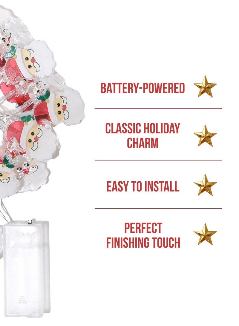زفاا هوم سلسلة أضواء LED تعمل بالبطارية على شكل سانتا كلوز - 2 متر مع 10 مصابيح LED دافئة للأشجار الصغيرة وأكاليل الزهور وديكورات طاولات العطلات - Image 5
