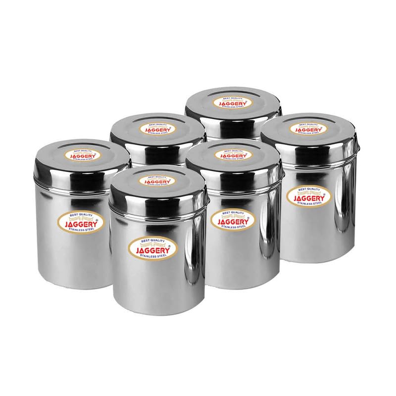 JAGGERY Stainless Steel Tall Container, Ubha Dabba (Set Of 6) (Dia_10 CM, Height_ 13.5 CM, Capacity_800 ML),Silver - Image 1