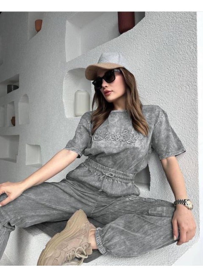 ZAGHOU Grey T-Shirt and Pant Set - Image 1