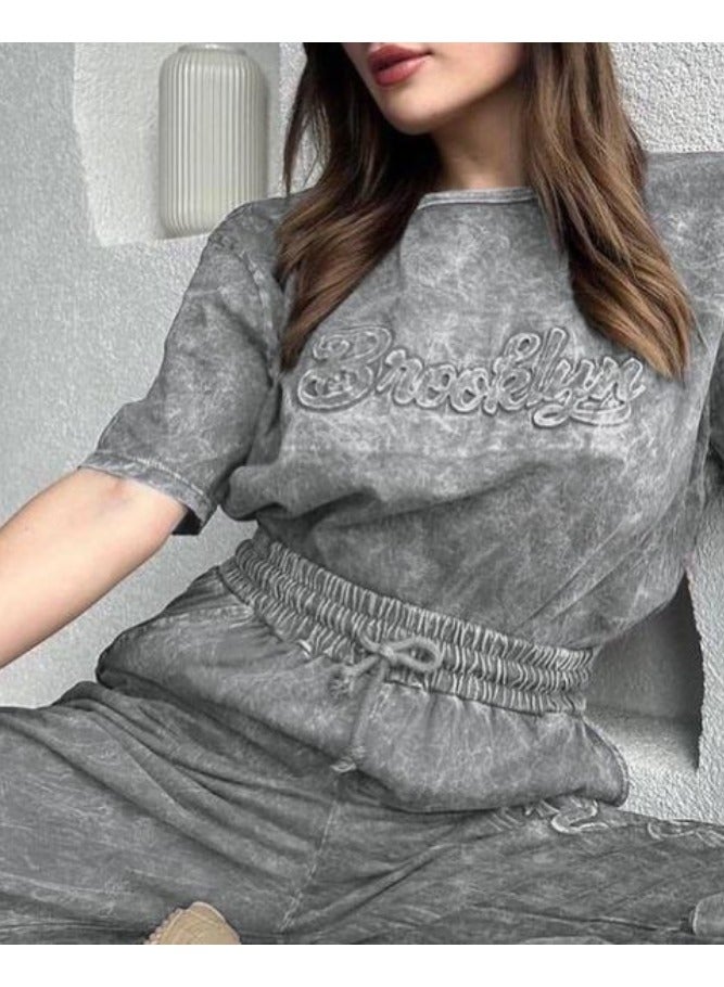 ZAGHOU Grey T-Shirt and Pant Set - Image 2