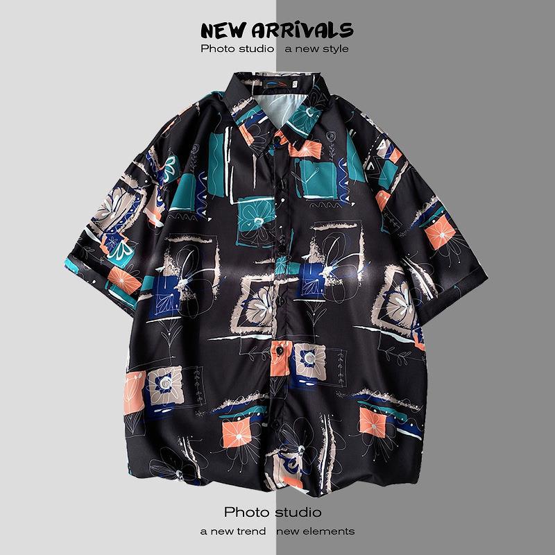 Thai Short-Sleeved Printed Shirt for Men on the Beach, Handsome Retro Hong Kong Style Vintage Floral Versatile Trendy Wholesale - Image 1
