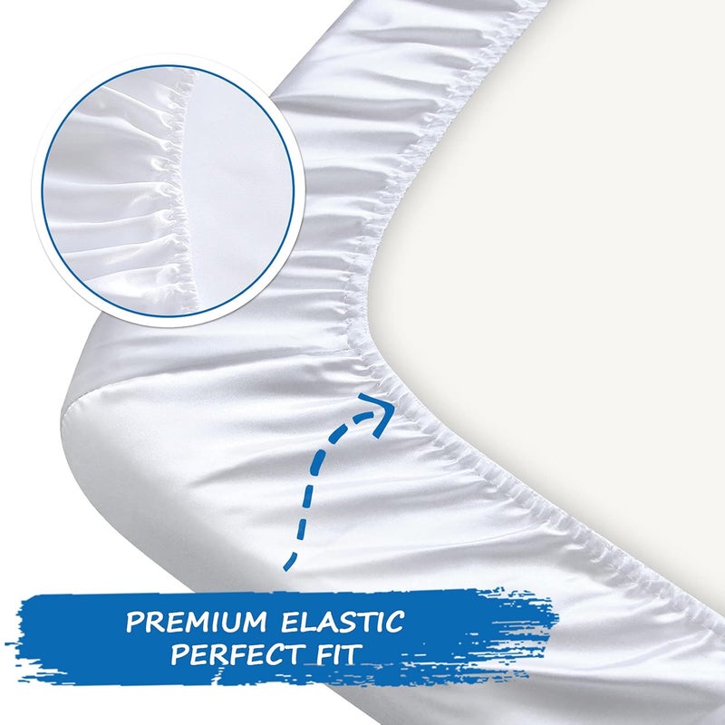 Coldwind Satin Pack and Play Sheet Fitted Soft  Silky Portable PlayardMini Crib Sheets Mattress Cover for Boys and Girls Compatible with Graco Pack n Play for Baby Hair and Skin White - Image 3