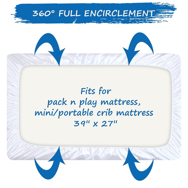 Coldwind Satin Pack and Play Sheet Fitted Soft  Silky Portable PlayardMini Crib Sheets Mattress Cover for Boys and Girls Compatible with Graco Pack n Play for Baby Hair and Skin White - Image 4