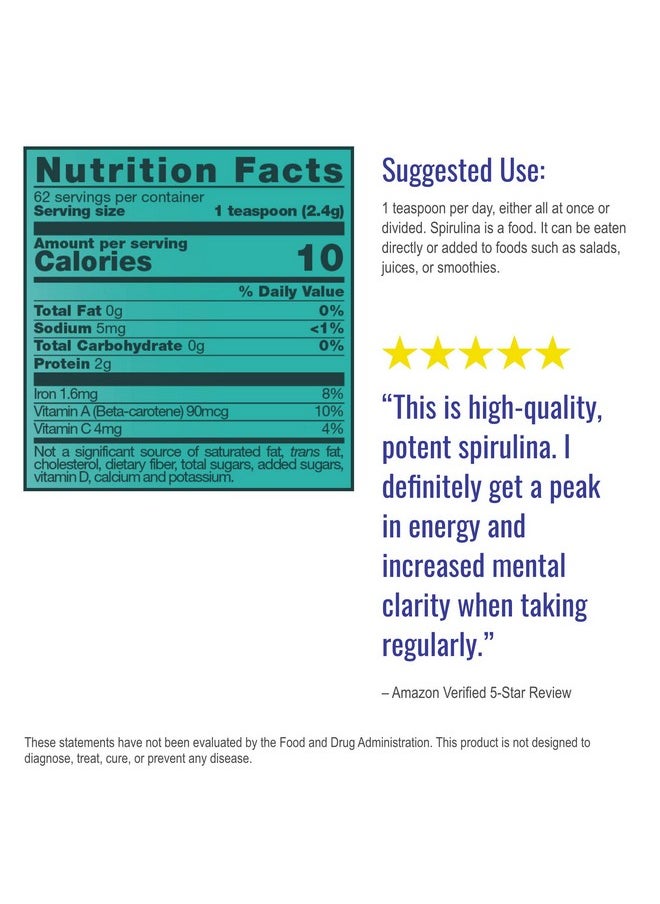 HEALTHFORCE SUPERFOODS Spirulina Manna 5.25 Oz Powder  - Image 5