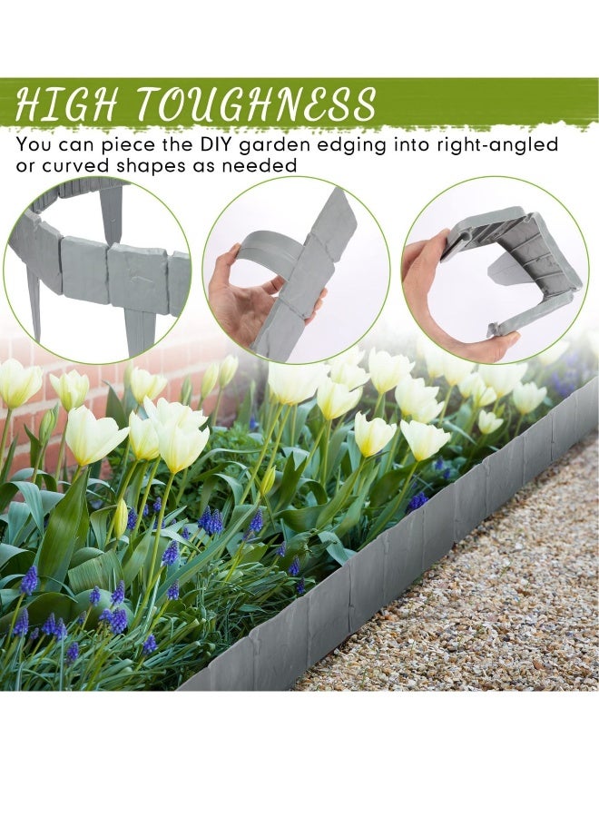 Generic Garden Edging Border, 25 Pcs Garden Landscape Edging Borders, Plastic Garden Fence Edging, Interlocking Landscaping Edging, Imitation Stone Effect Grey Fence, for DIY Outdoor Patio Balcony Yard - Image 4