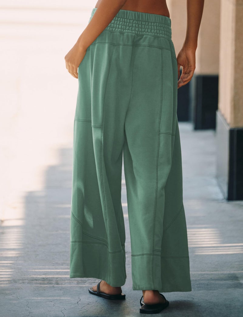 Tanming Womens Wide Leg Pants Cotton Stretchy High Waisted Palazzo Pants Daily Workout Wear Lounge Sweatpants with Pockets(Green-S) - Image 5