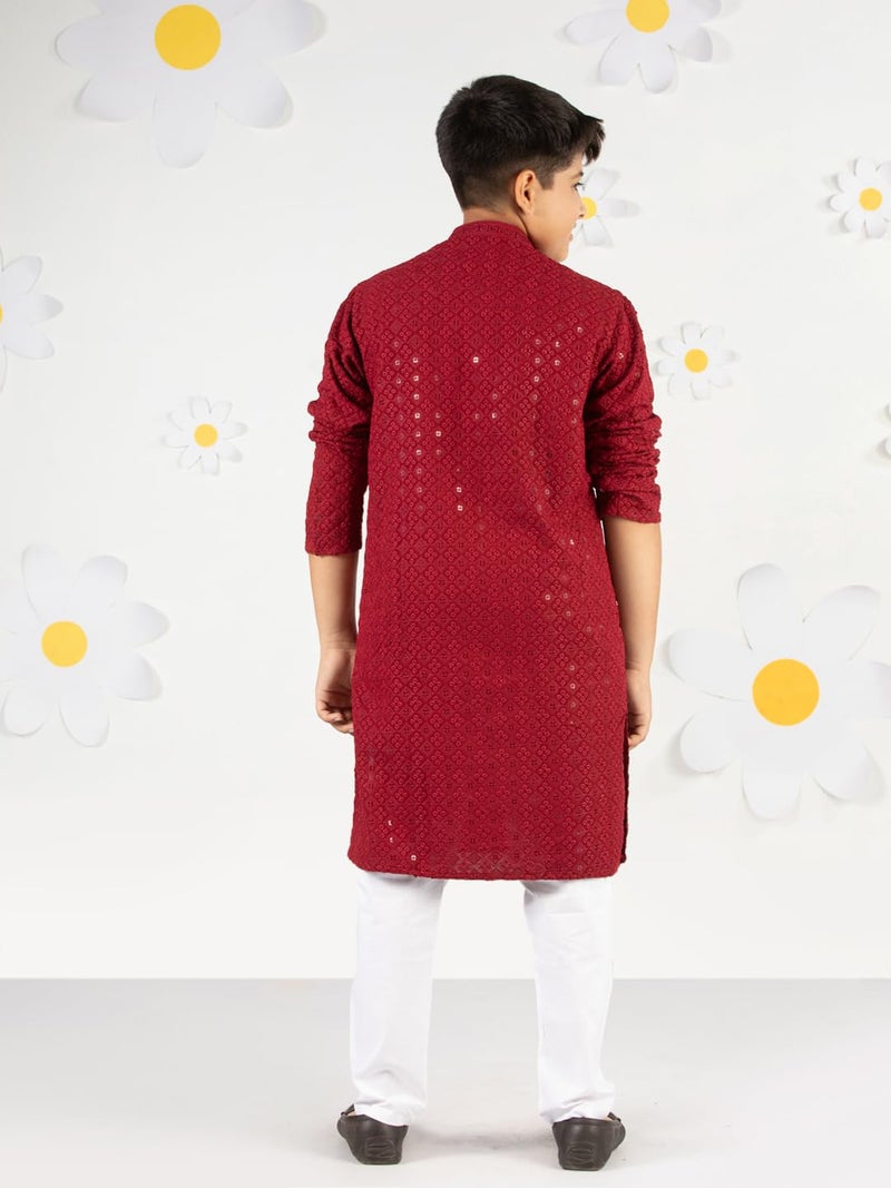 VASTRAMAY Boys Maroon Sequin Chikankari Kurta Pyjama Set - Diwali 2025 Royal Wedding Premium Festive Ethnic Size 20-36 - Image 5