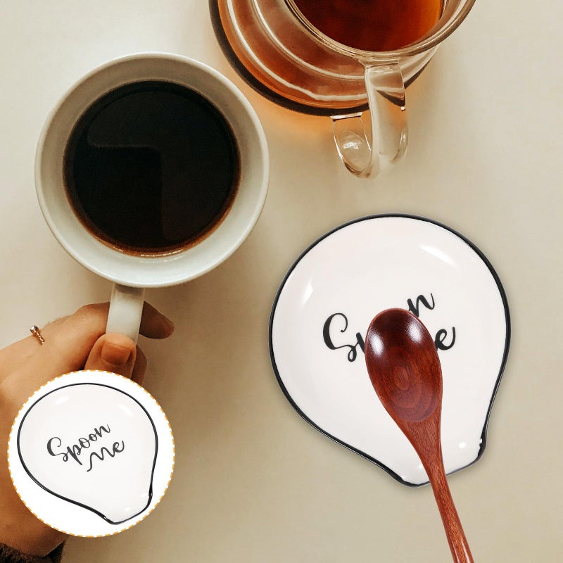Ceramic Spoon Rest with Black Edge Countertop Utensil Holder for Kitchen Dining - Image 5