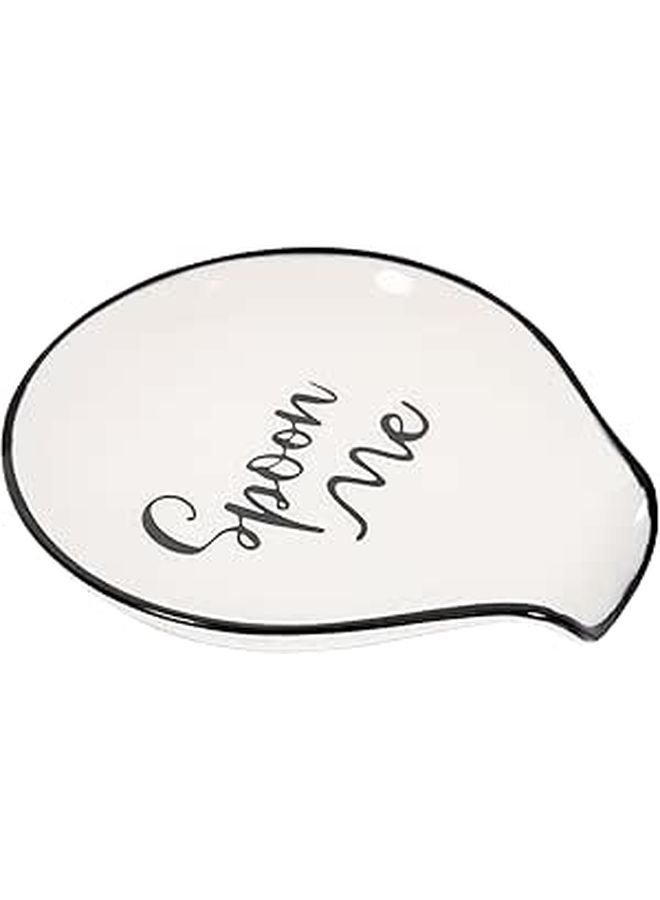 Ceramic Spoon Rest with Black Edge Countertop Utensil Holder for Kitchen Dining - Image 1