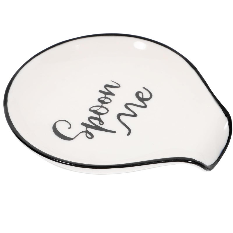 Ceramic Spoon Rest with Black Edge Countertop Utensil Holder for Kitchen Dining - Image 2