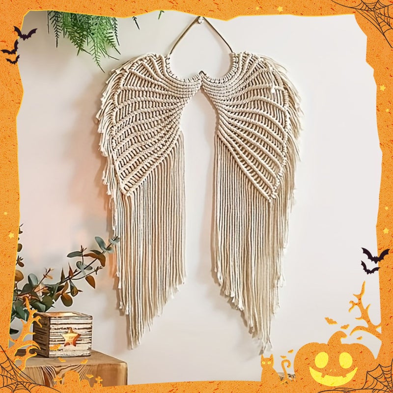 White Angel Wings Wall Decor Hanging Ornament European Rope Curtain Tassel Home Art - Image 1