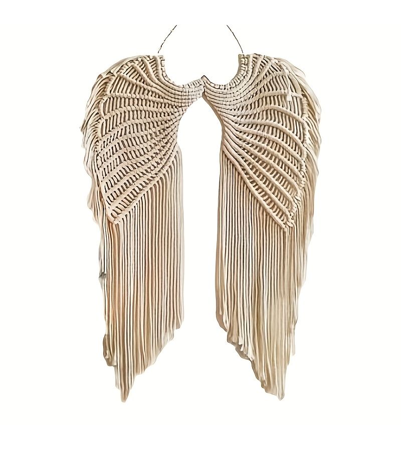White Angel Wings Wall Decor Hanging Ornament European Rope Curtain Tassel Home Art - Image 2