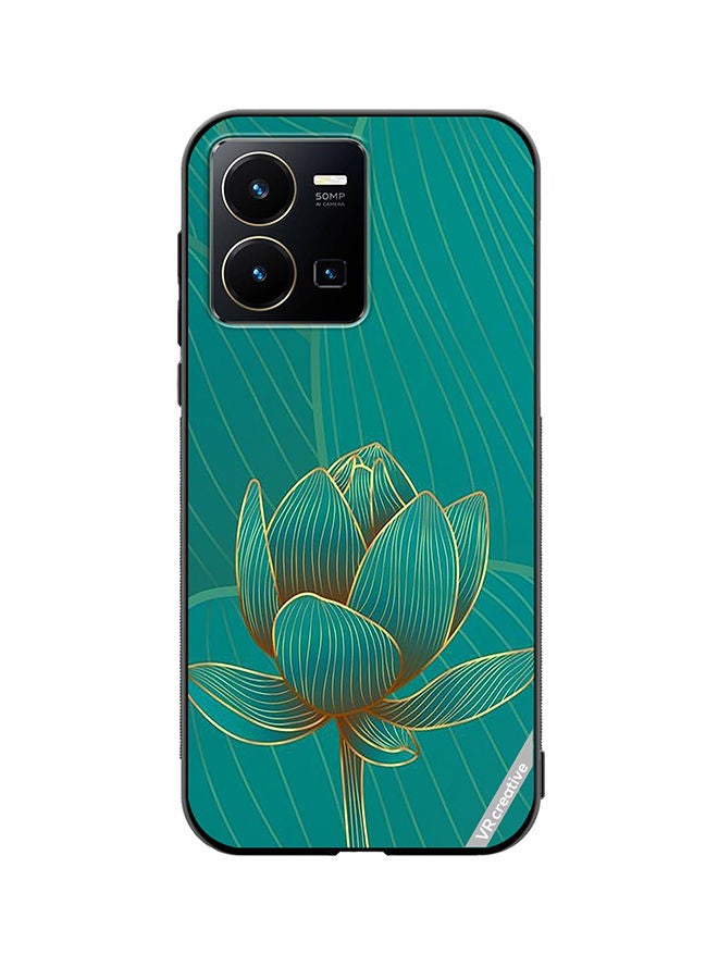 Protective Case Cover For Vivo Y35 Green Rose Design Multicolour