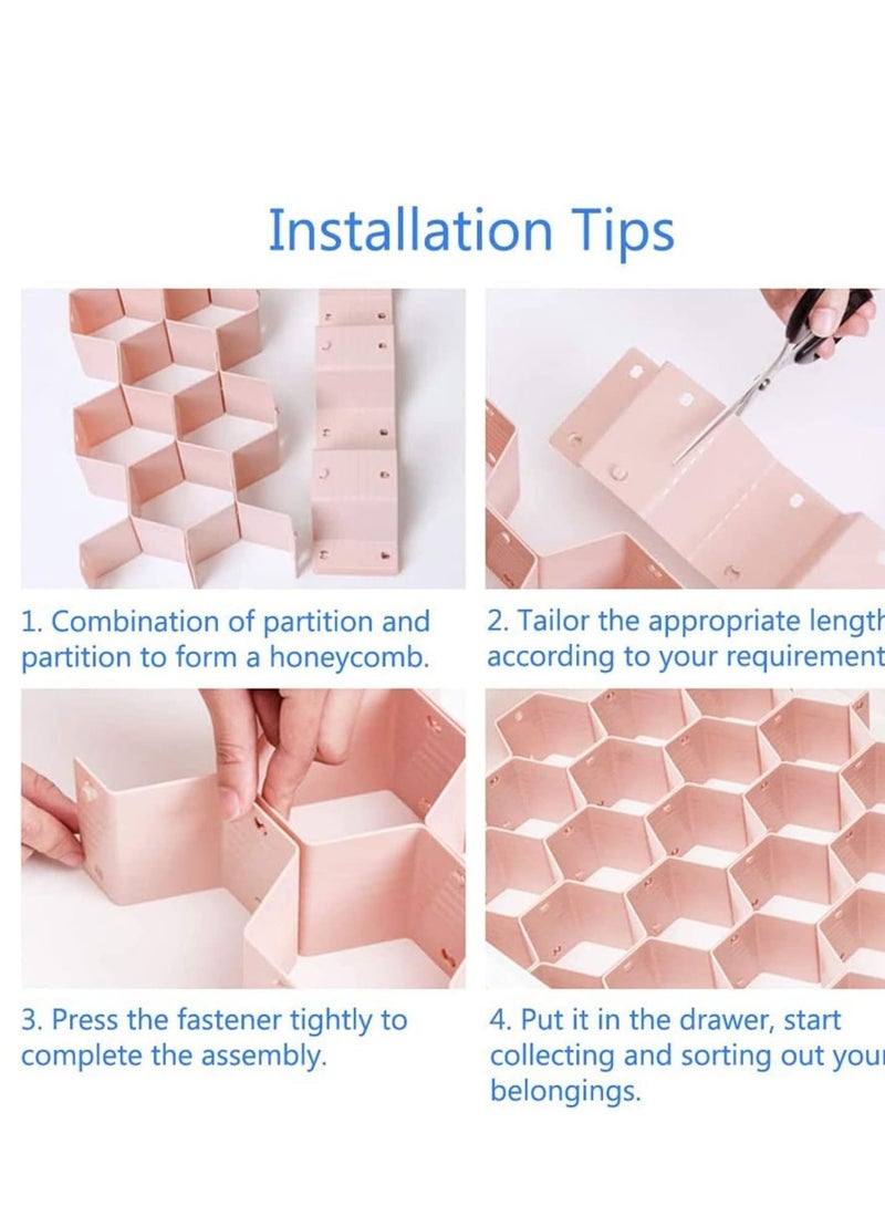 SYOSI Drawer Organizer Divider Honeycomb Separator Adjustable for Ties Underwear Cosmetics and Jewelry Sock Pink - Image 4