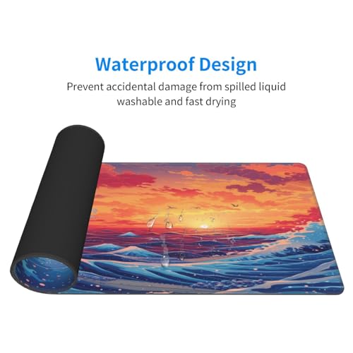 Brecoy Gaming Mouse Pad Desk Pad,Extended Big Mouse Pad,31.5x11.8 Inch Long Computer Keyboard Mouse Mat Mousepad with 3mm Non-Slip Base and Stitched Edge for Gaming and Office… (Sunset Wave) - Image 3