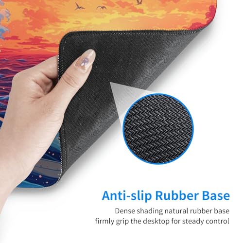 Brecoy Gaming Mouse Pad Desk Pad,Extended Big Mouse Pad,31.5x11.8 Inch Long Computer Keyboard Mouse Mat Mousepad with 3mm Non-Slip Base and Stitched Edge for Gaming and Office… (Sunset Wave) - Image 5