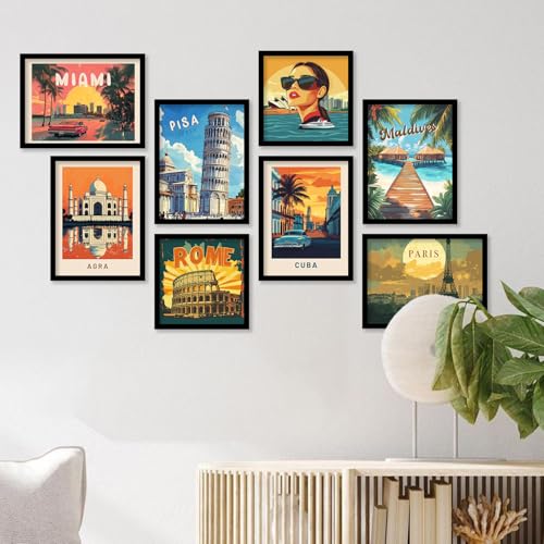 kotart Retro Travel Theme Wall Poster with Frame for Room Office Living Room Hotel Home Decor – Modern Art City Vibes Wall Decor Photo Frames - Framed Posters / Paintings Set of 8 (Art 5, Small(10x13 or 10x10 inch), Framed) - Image 4