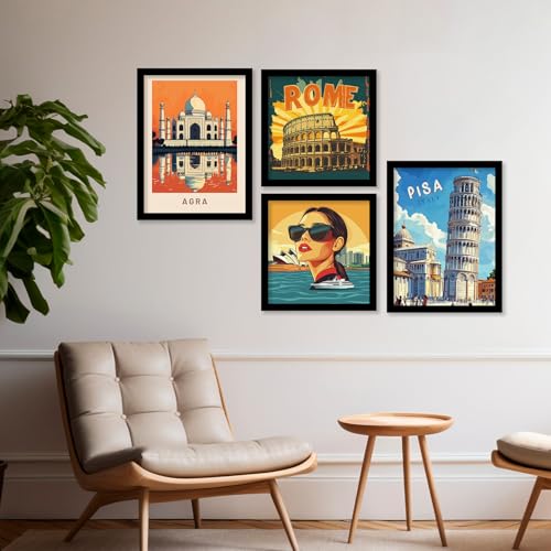 kotart Retro Travel Theme Wall Poster with Frame for Room Office Living Room Hotel Home Decor – Modern Art City Vibes Wall Decor Photo Frames - Framed Posters / Paintings Set of 8 (Art 5, Small(10x13 or 10x10 inch), Framed) - Image 5