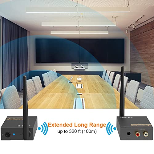 YMOO 2.4Ghz Wireless Audio Transmitter Receiver,192kHz/24bit HiFi Audio,20ms Ultra Low Latency,320ft Long Range RCA Jack Adapter for Speaker/soundbar to TV/PC/CD Player/Computer/Projector - Image 3