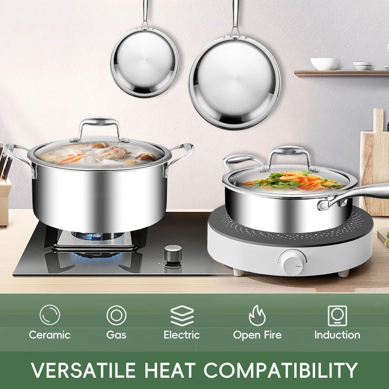 Lazycorner 11-Piece Pots and Pans Set, 18/10 Stainless Steel Cookware Set, Induction Compatible, PFOA-Free Coating, Dishwasher Safe, Includes Frying Pan & Sauce Pan with Lids - Image 3