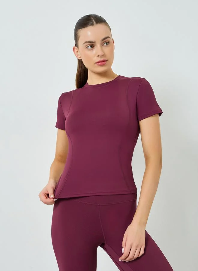 Styli Active  Stitch Detail Short Sleeves Top And Leggings Set for Women | Best Price UAE