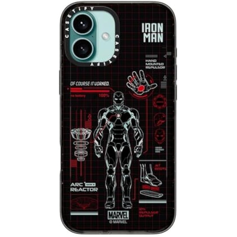 Casetify Impact iPhone 16 Plus Case 【Iron Man Co-Lab / 4X Military Grade Drop Tested / 8.2ft Drop Protection/Compatible with Magsafe】 - Iron Man Blue Print Tech - Red - Clear Black - Image 4