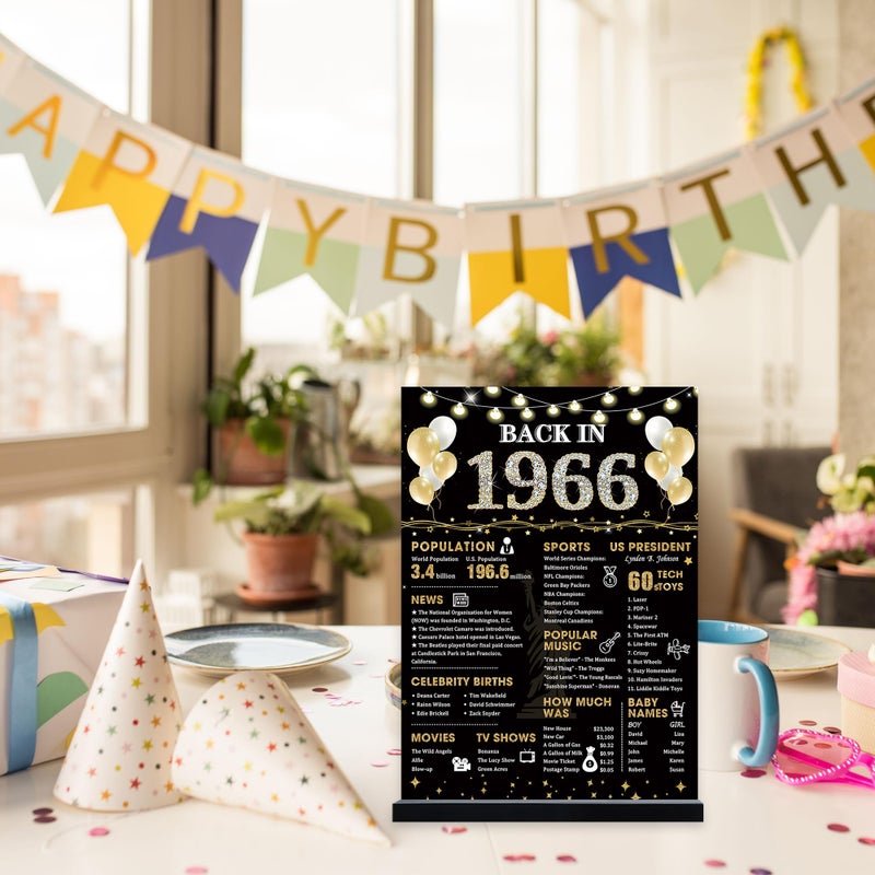 Roetyce 60th Birthday Decorations Gift for Women Men, Black Gold Back in 1966 Poster Acrylic Sign Centerpiece with Stand, 60th Anniversary Table Decor, Funny 60 Years Old Birthday Party Supplies - Image 5