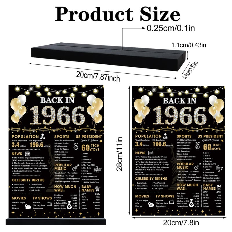 Roetyce 60th Birthday Decorations Gift for Women Men, Black Gold Back in 1966 Poster Acrylic Sign Centerpiece with Stand, 60th Anniversary Table Decor, Funny 60 Years Old Birthday Party Supplies - Image 2