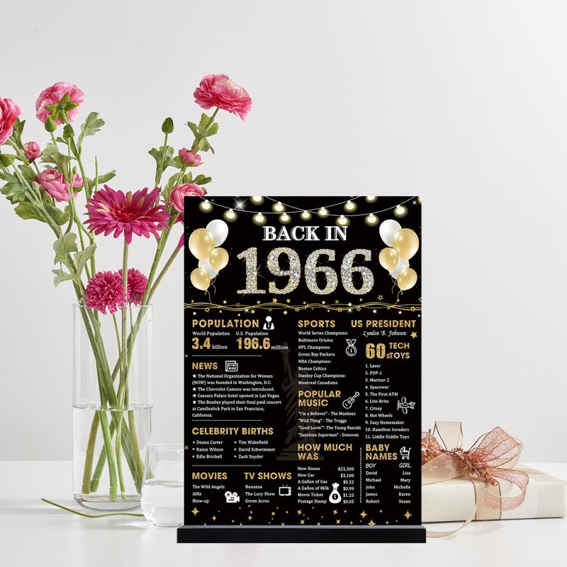 Roetyce 60th Birthday Decorations Gift for Women Men, Black Gold Back in 1966 Poster Acrylic Sign Centerpiece with Stand, 60th Anniversary Table Decor, Funny 60 Years Old Birthday Party Supplies - Image 3