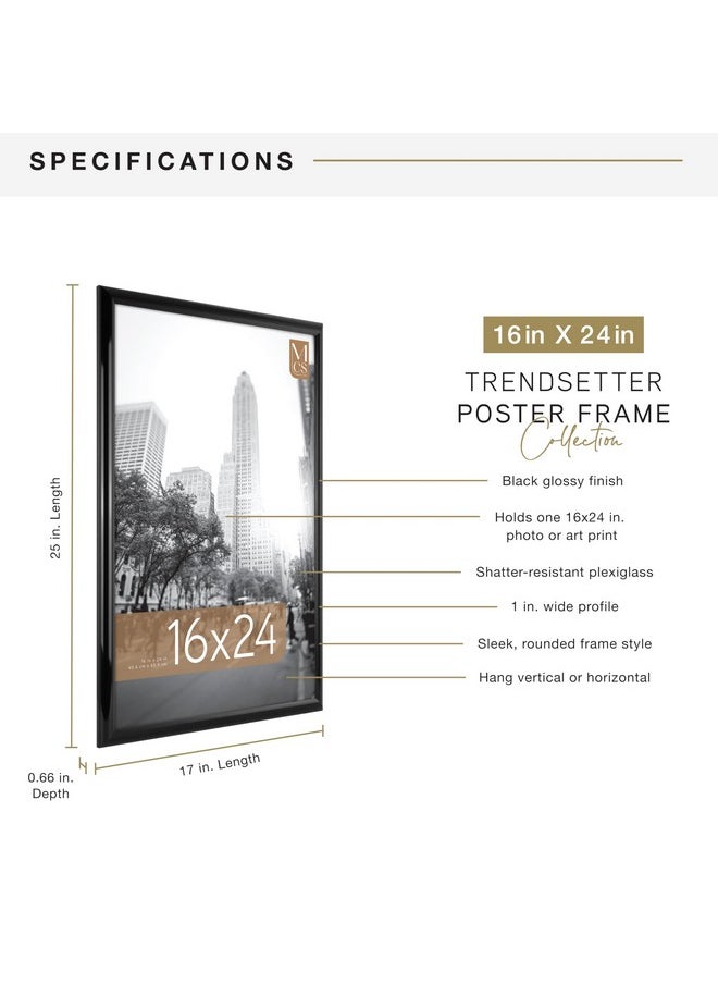 MCS MCS Trendsetter 16x24 Poster Frame Black High-Gloss, Vertical & Horizontal Wall Hanging Large Picture Frame for Photos, Posters & Art Prints (1-Pack)  - Image 3