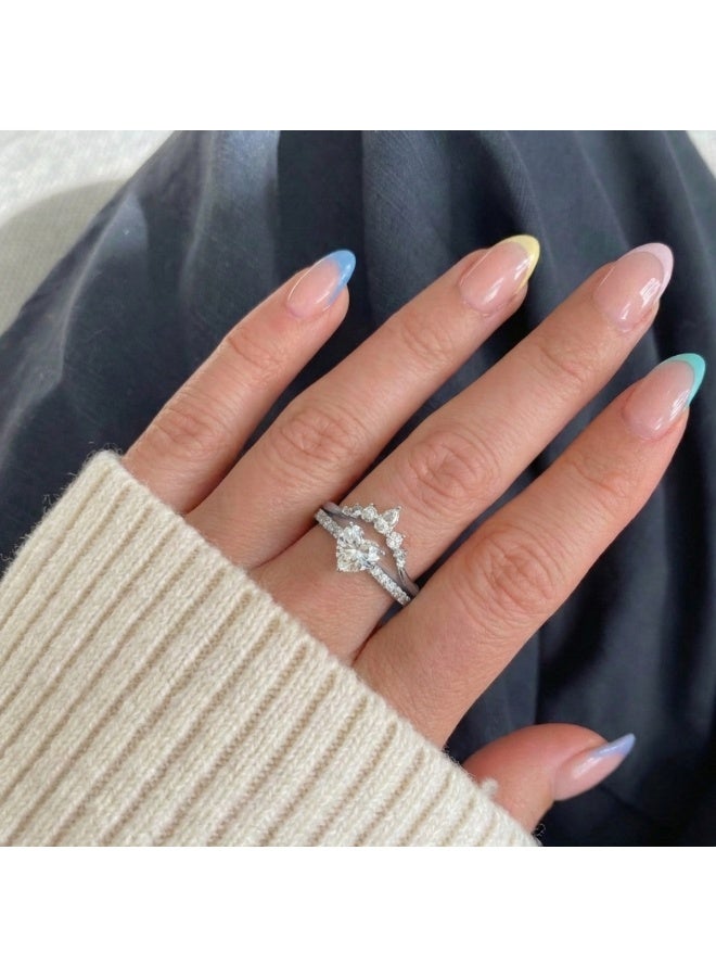 LAVEEN JEWELLERY Heart Solitaire & Pavé Accent Ring Set – 925 Sterling Silver, 18K Gold Plated, Cubic Zirconia, Stackable Luxury Rings for Women with Jewelry Box - Image 5